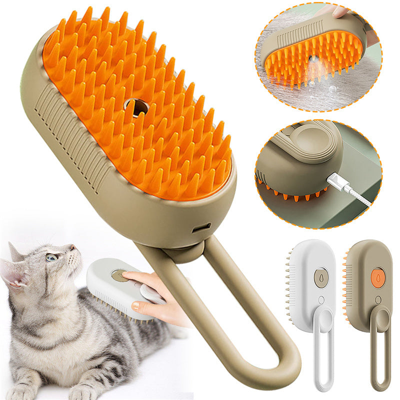 3-in-1 Cat Steam Brush – Electric Grooming, Massage & Hair Removal Tool