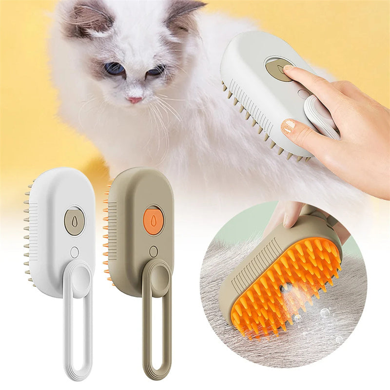 3-in-1 Cat Steam Brush – Electric Grooming, Massage & Hair Removal Tool
