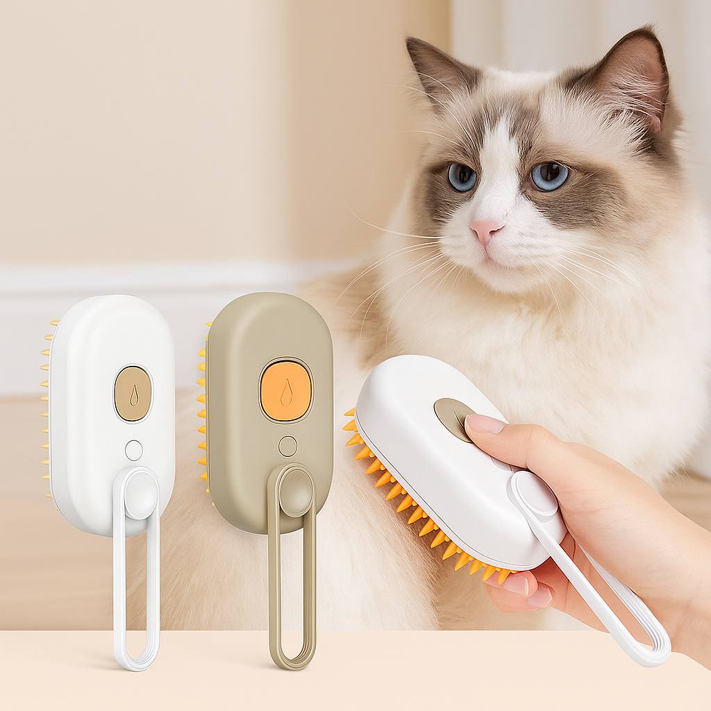 3-in-1 Cat Steam Brush – Electric Grooming, Massage & Hair Removal Tool